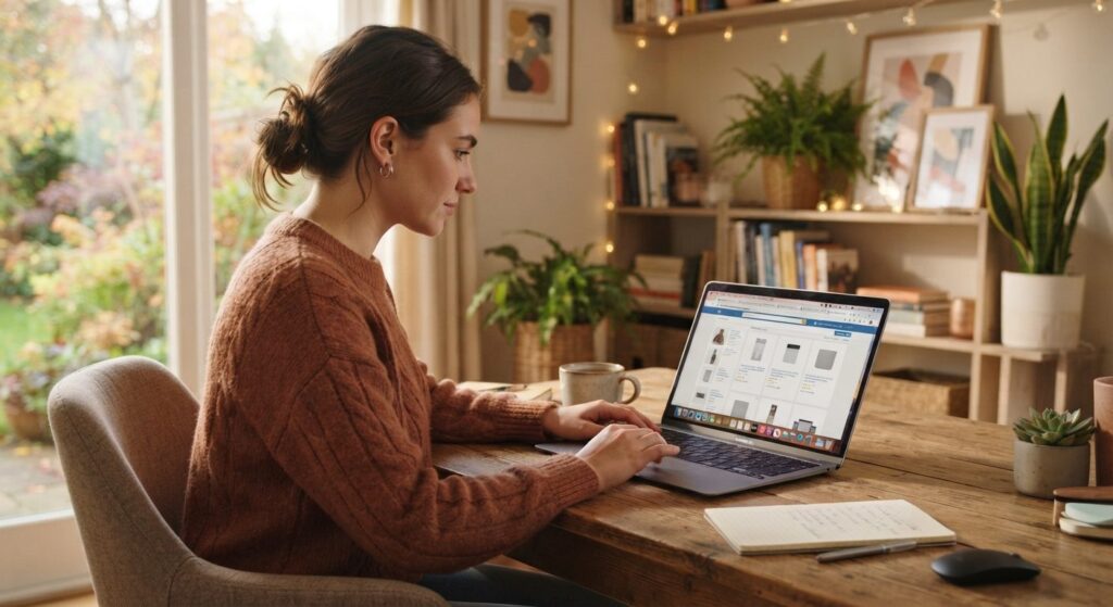 Person sammenligner priser på laptop for at finde det bedste tidspunkt for tilbud