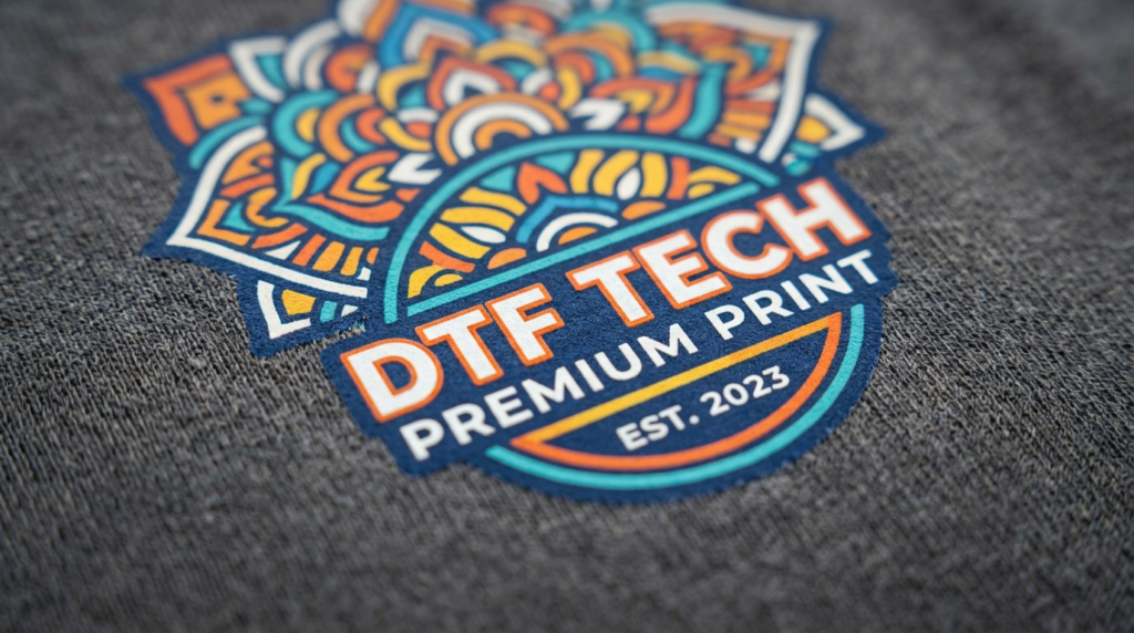 Close-up macro photography of DTF printed fabric texture on
