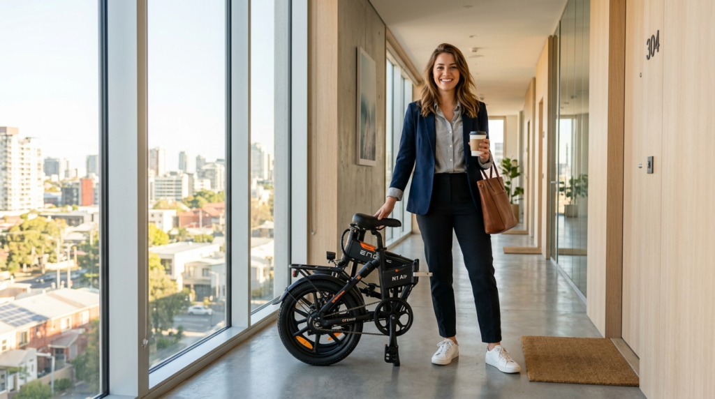 Urban commuter scenario: person in casual business attire st
