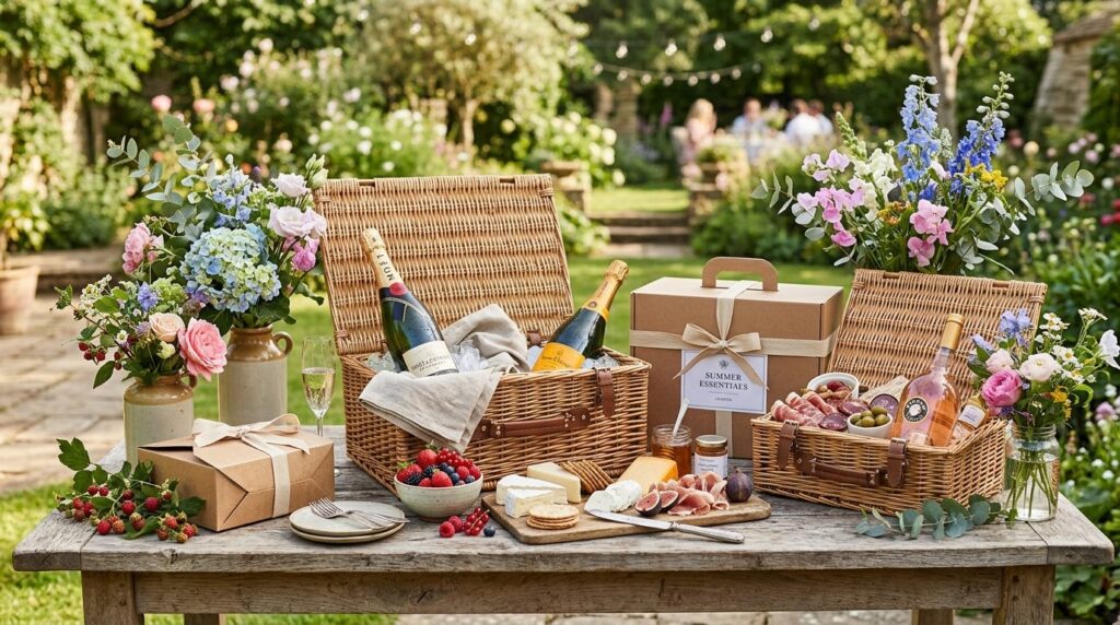 Curated collection of luxury summer gift hampers and picnic