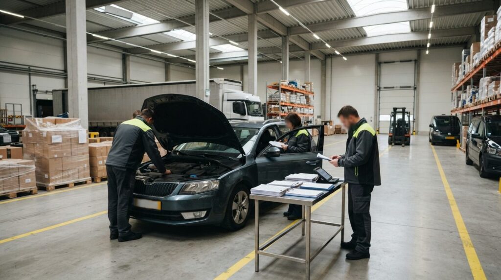 Wide shot professional stock photo of a customs inspection c