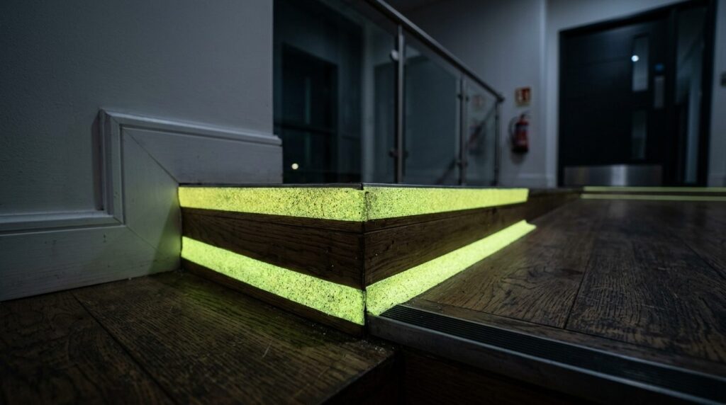 Close-up detailed view of luminescent anti-slip tape texture