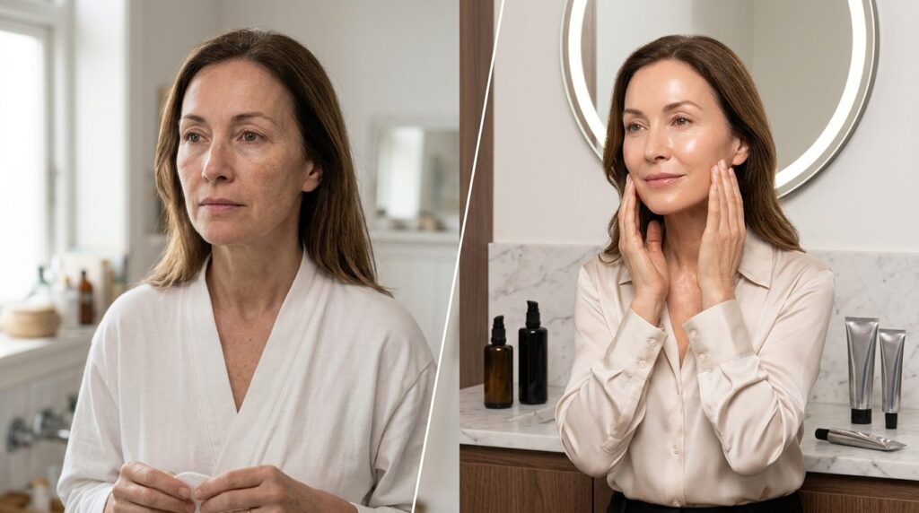 Before and after skin transformation concept: Split-screen l